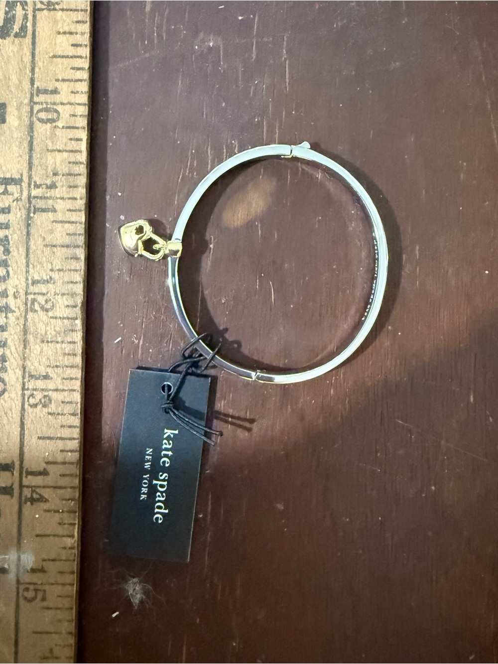 kate spade Two-Tone Heart Charm Bangle - Silver & Gold - Picture 6 of 6